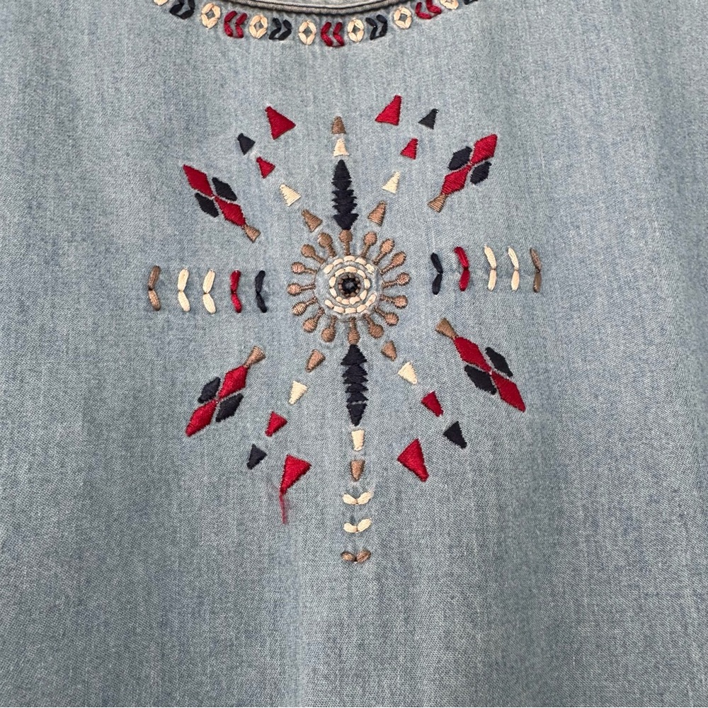 Splash Light Blue Embroidered Denim Midi Dress - Picture 3 of 10